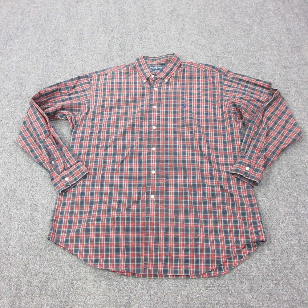 Vintage Ralph Lauren Shirt Men L Red Plaid Blake Cotton Long Sleeve Button Pony